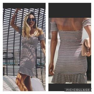 Vici smock style off the shoulder Americana dress